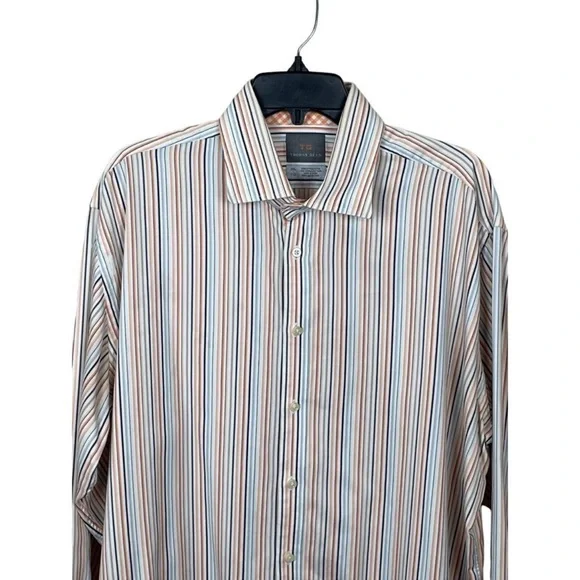 Thomas Dean orange white striped flip cuff long sleeve button up shirt size XXL - Picture 2 of 6